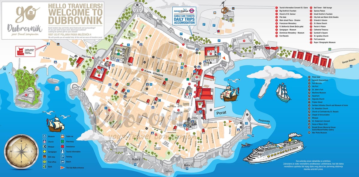 નકશો જૂના નગર dubrovnik ક્રોએશિયા