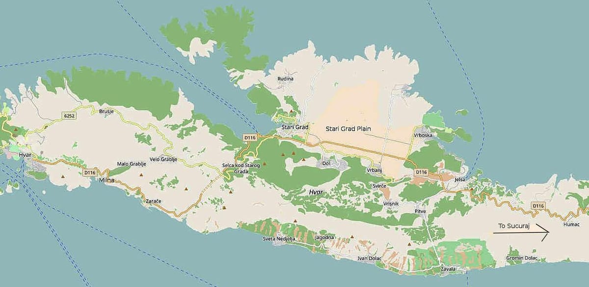 નકશો hvar આઇલેન્ડ ક્રોએશિયા