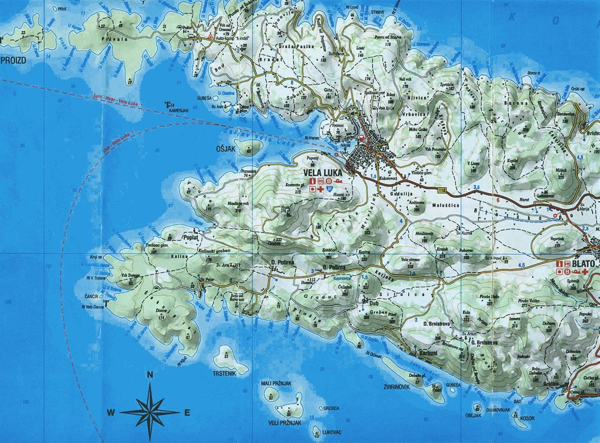 નકશો korcula ક્રોએશિયા