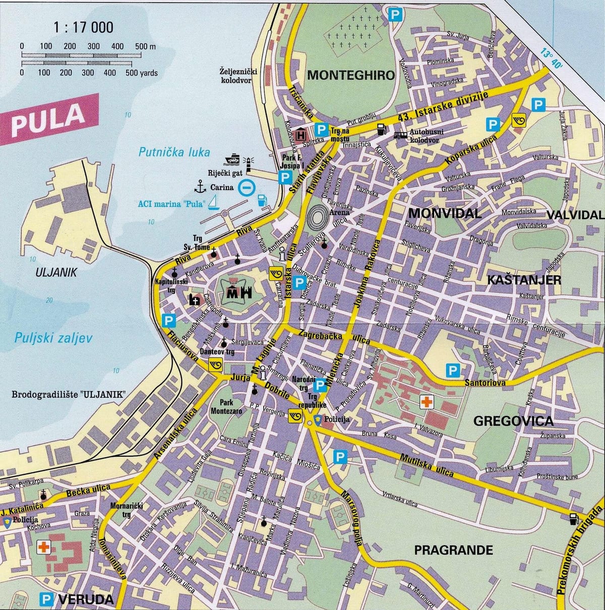 પ્રવાસી નકશો pula ક્રોએશિયા